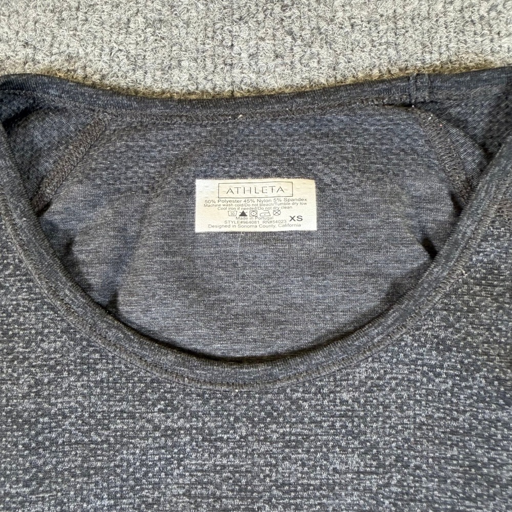Athleta Essence Ruched Tee Charcoal Heather Grey Seamless Workout Top XS #3560